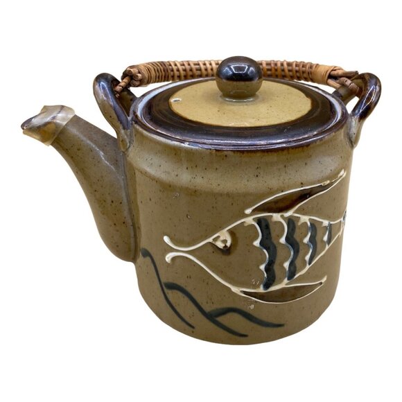 OTAGIRI Fish Stoneware Tea Set Teapot & 4 Cups Japan Vintage - Picture 2 of 12